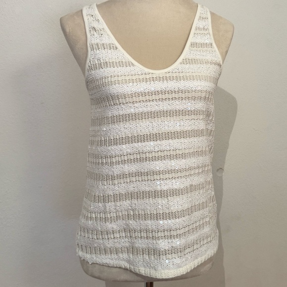 Chelsea 28 Cream Sequin Striped Top – Size S - Picture 2 of 4